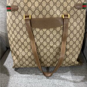 Gucci Beige Monogram Tote with Brown Leather
